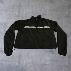 Vans Windbreaker Jacket Womens Medium Black I Love My Vans Cropped Zip